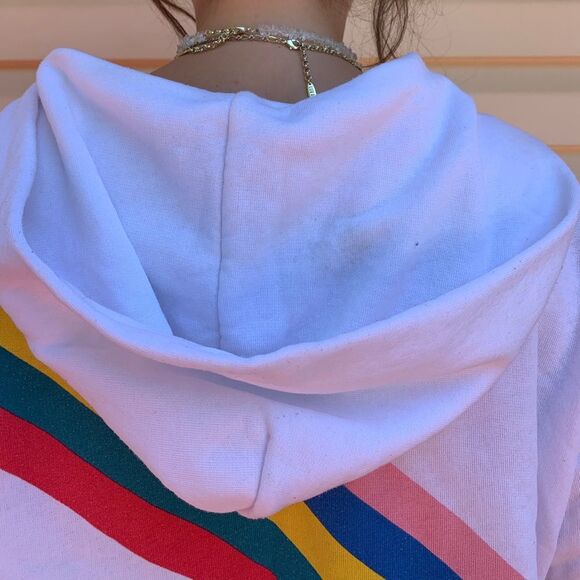 Wildfox white/rainbow decorated hooded zip up sweater, good preowned condition,S - Picture 10 of 16